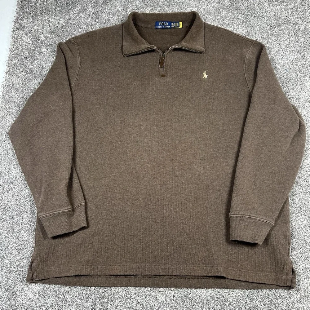 Polo Ralph Lauren Estate Rib Sweater Men's XXL 2XL Brown 1/4 Quarter Zip Cotton